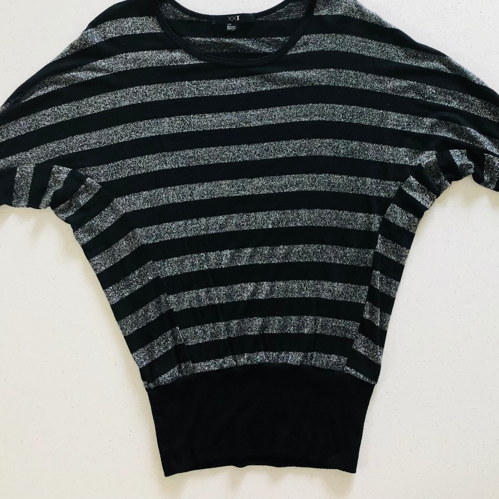 "XX1" sparkly/glittery silver and black tunic